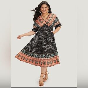 New BloomChic Bandana Print Wrap Shirred Batwing Sleeve Dress - Size 1X (14-16)